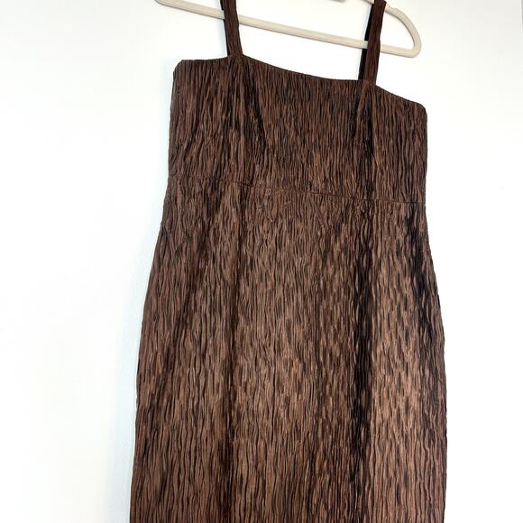 Vintage Fendi 365 Italy Brown Plisse Ruched Midi Dress 44 Textured Strap Dress - Picture 15 of 16